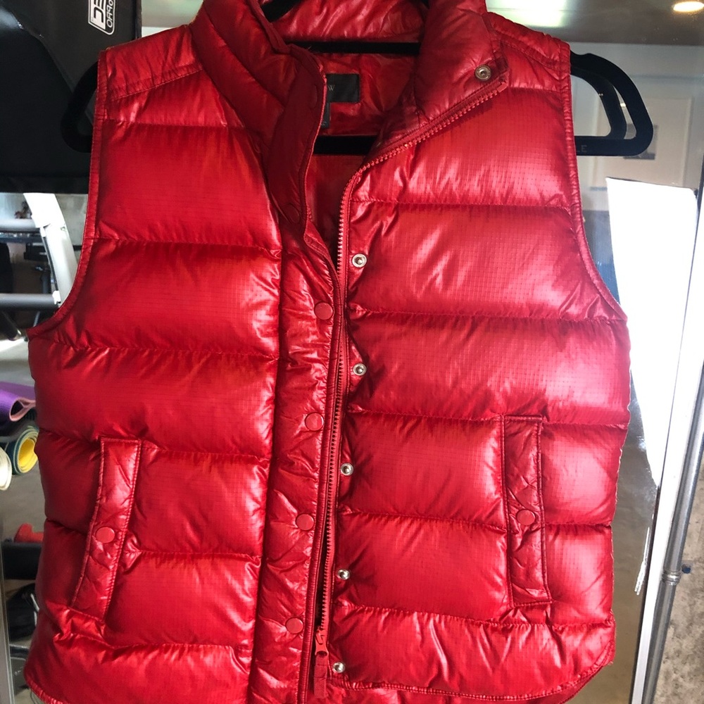 J Crew red shiny puffer vest